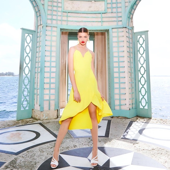 Alice + Olivia Cobi Bright Yellow Sweetheart Ruffled Midi Dress - Picture 5 of 15